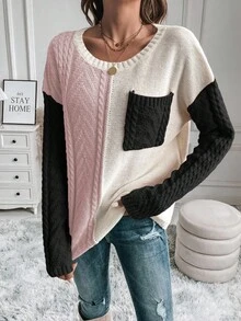 EMERY ROSE Suéter holgado de mujer de cuello redondo y manga larga, versátil para uso diario