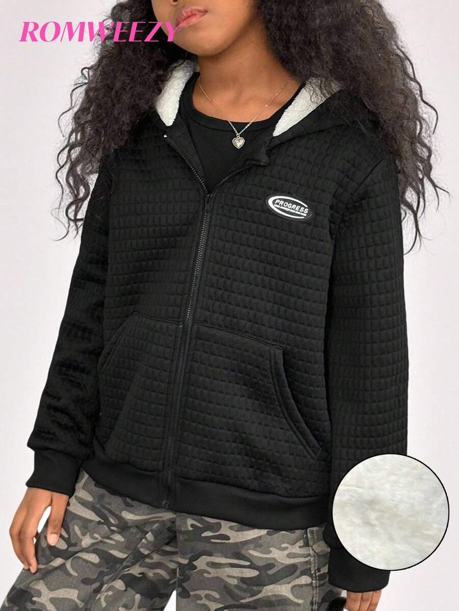 Tween Girl Casual Thermal Lined Hooded Jacket, Autumn/Winter Fall - Multicolor - View 1