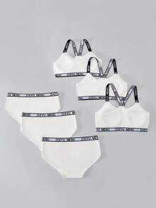 Conjunto de Sutiã e Calcinha de Moda Simples para Meninas Pré-Adolescentes, Sutiã Camiseta Sem Fio e Calcinha Tipo Maiô Bikini Confortável, Conjunto de Lingerie com 3 Peças. Proporciona Ajuste Confortável para Uso Diário e Atividades Esportivas.