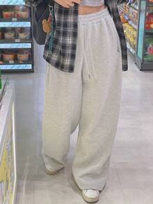 DAZY 女士休闲宽松抽绳阔腿运动裤女士慢跑裤 - 淺灰色 - 查看 5