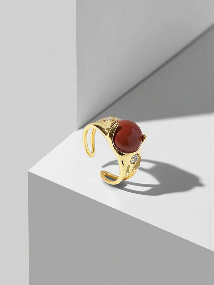 18K GOLD PLATED NATURAL STONE RING