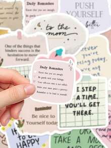 SHEIN 50pcs Debris In English Stickers Laptop Handbook Cell Phone Case Decorative Stickers Back To School Fragmented Text Stickers, Inspirational English Short Sentences Stickers, DIY Booklet, Luggage, Notebook Stickers - Multicolor - View 4