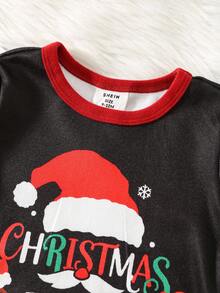 SHEIN 3 件套男婴紧身圣诞老人图案针织柔软圆领长袖上衣和红色格子松紧腰裤紧身睡衣套装，爸爸和我配套服装（单独出售） - 彩色 - 查看 8