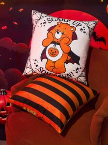 SHEIN X Care Bears 1 件万圣节熊印花靠垫套，45*45 厘米（不含枕芯），南瓜橙色，天鹅绒面料，柔软舒适 - 彩色 - 查看 10