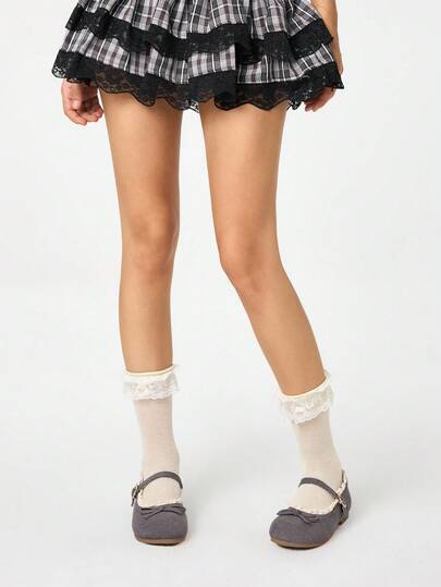 Kawaii Women's Brown Loafers, Closed Toe Mary Jane Shoes, Bow Lace Lolita Ballet Flats