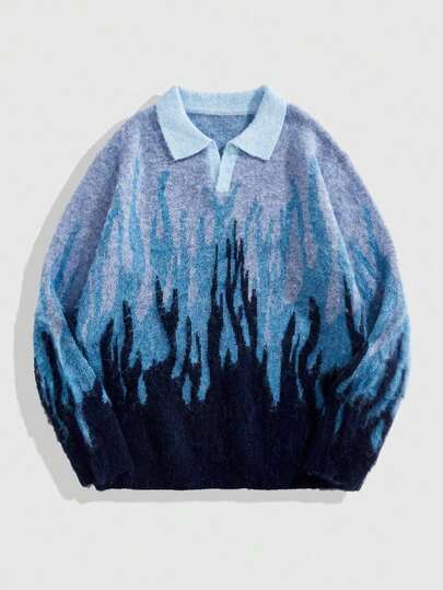 Street Life كنزة صوفية كاجوال للرجال بنمط اللهب المحبوك، خريف/شتاء