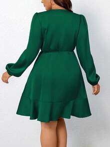 DreamSkyne Satin-Wickelkleid mit Laternenärmeln und Bindung an der Seite - Dunkelgrün - Übersicht 2