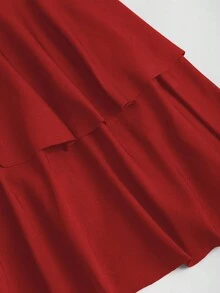 Sweetra Women's Floral Decor Ruffle Trim Fitted Shoulder Strap Dress - Red - View 5