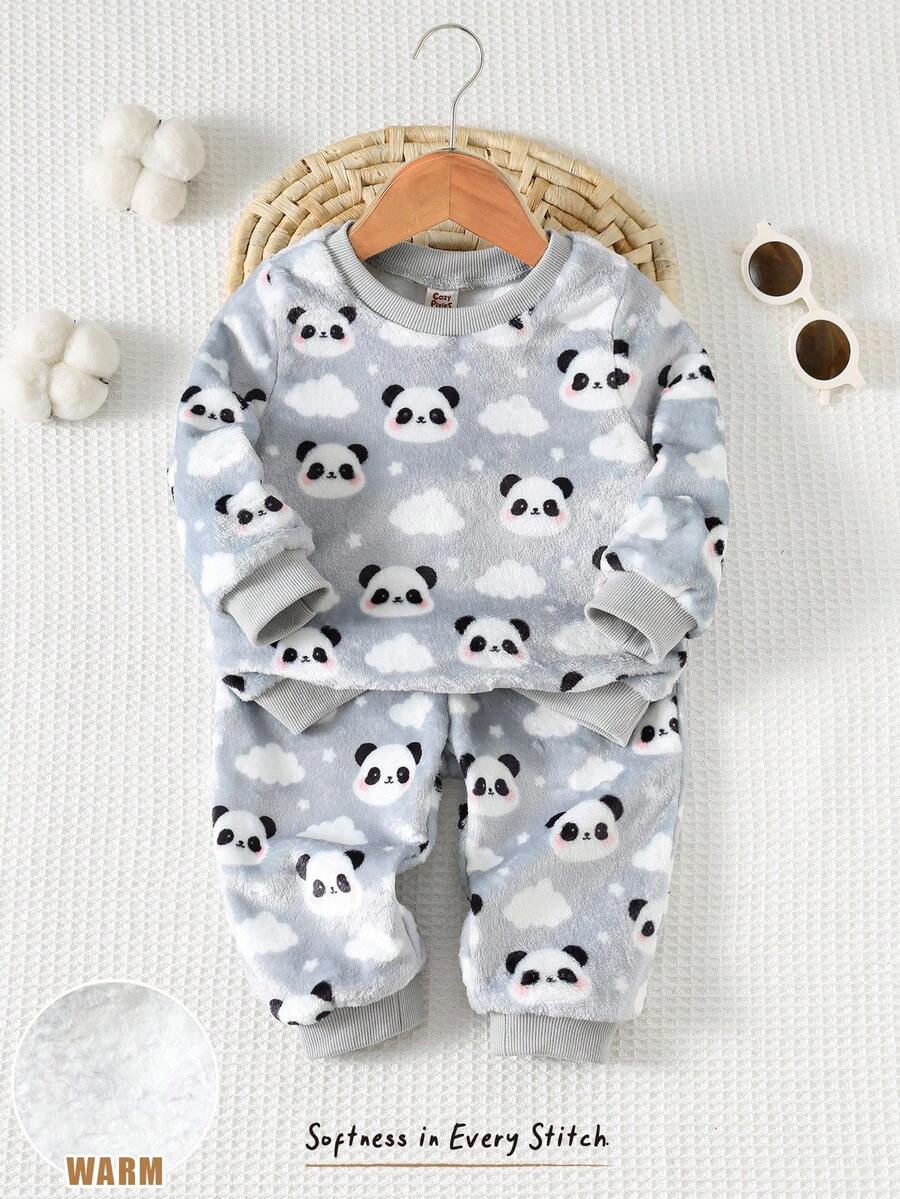 Cozy Pixies 2 pezzi Set di abbigliamento casual da casa per bambino maschio, con maglioncino girocollo a maniche lunghe con stampa di animali cartoni animati e pantaloni jogger in vita elastica