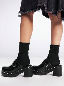 Sugerpunk Women's Fashionable Thick Sole Black Buckle Decor High Heel Shoes, Suitable For Summer Y2K Punk Chic Street Sports Goth Style, Spring Vacation Easter