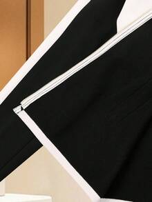 GlowEve 女士修身拼色连帽拉链长袖运动衫 - 黑與白 - 查看 3