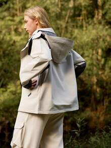 SHEIN Unity 女式轻薄可拆卸连帽夹克，拼接设计，常规版型，春秋季 - 彩色 - 查看 2