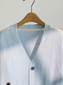 SWAVVY Men's Contrast Color Patchwork Letter Graphic Cardigan With Dual Pockets, For Fall Winter