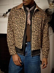 RivetRise Áo khoác denim ngắn cổ điển họa tiết da báo vá cổ điển phong cách cổ điển dành cho nam, ngày lễ Halloween, ngày lễ các thánh, phong cách Punk cổ điển, giặt sạch, dành cho mùa thu - Nhiều màu - Xem 1