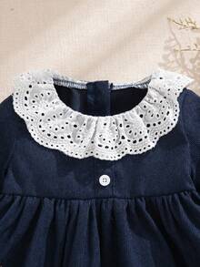 Souflis 法式复古2025秋冬新款休闲长袖藏青色超大白领连衣裙，适合外出、上学、聚会、派对等场合 - 藏蓝色 - 查看 5