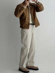 DAZY Men's Solid Brown Suede Faux Fur Jacket, Autumn