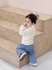 DAZY 女婴卡通刺绣韩版毛衣，秋冬季幼儿女童服装 - 米色 - 查看 2