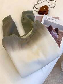 SHEIN CURVE+ Áo nỉ cổ tròn Ombre Regular mới phổ biến dành cho nữ - Nhiều màu - Xem 3