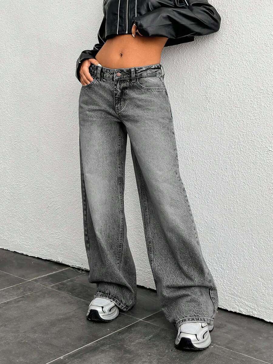 EURMUSE JEAN VINTAGE DE TALLE BAJO Y PIERNA ANCHA Y2K - Gris - Ver 1