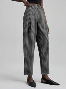 Ontre 2025 Women's Grey Striped Pants,Business Casual Summer Office Wear,Black & White Striped,All Seasons Autumn/Winter,Halloween Christmas Oktoberfest,3/4 - Black and White - View 6