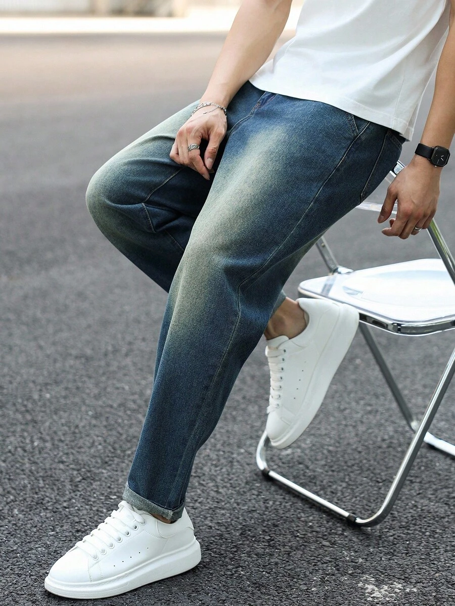 Manfinity Homme Men's Casual Distressed Tapered Leg Pants - Blue - View 1