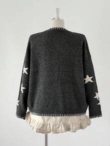 Sunspun Vintage Color Block Star Pattern Soft & Loose Crew Neck Long Sleeve Knit Cardigan Sweater, Autumn/Winter - Multicolor - View 2
