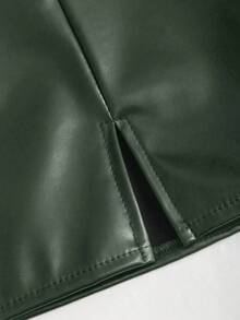 Sweetra Sexy Low-Waist Chic PU Leather Slit Mini Skirt, Spring/Summer - Green - View 5