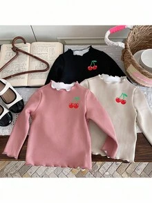 3pcs Baby Girl Ruffle Collar Casual Thickened Fleece Top Set, Autumn/Winter - Multicolor - View 6