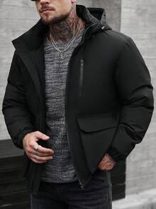 Manfinity CasualCool Men's Padded Coat With Detachable Hood, Lined With Padding, Fall/Winter - Black - View 1