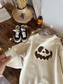 DAZY Halloween Tween Girls Minimalist Pattern Crew Neck Pullover Sweater - Beige - View 1