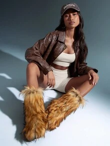 SHUZIA Women Warm Comfortable Furry Winter Boots - Maroon - View 1