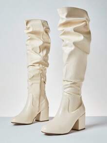 SHUZIA 女式杏仁形高跟休闲及膝靴 - 米色 - 查看 6