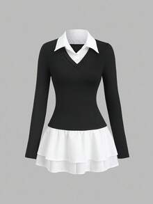 Sweetra Váy ngắn 2 trong 1 thanh lịch dành cho nữ - màu đen - Xem 1