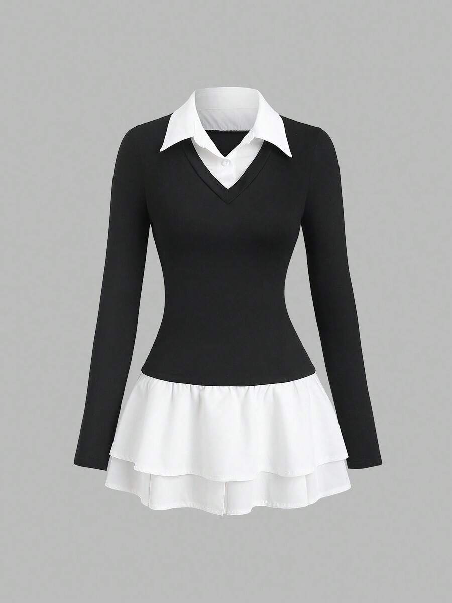 Sweetra Váy ngắn 2 trong 1 thanh lịch dành cho nữ - màu đen - Xem 1