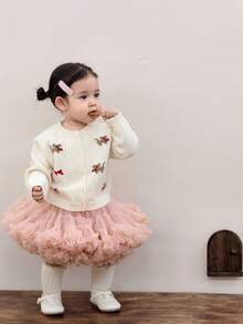 DAZY 女婴卡通动物印花长袖休闲针织开衫，秋季幼儿女童服装 - 米色 - 查看 7
