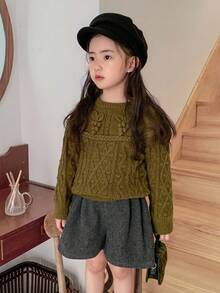 DAZY Girls (Small) Solid Color Wool Blend Casual Shorts, Autumn/Winter - Grey - View 4