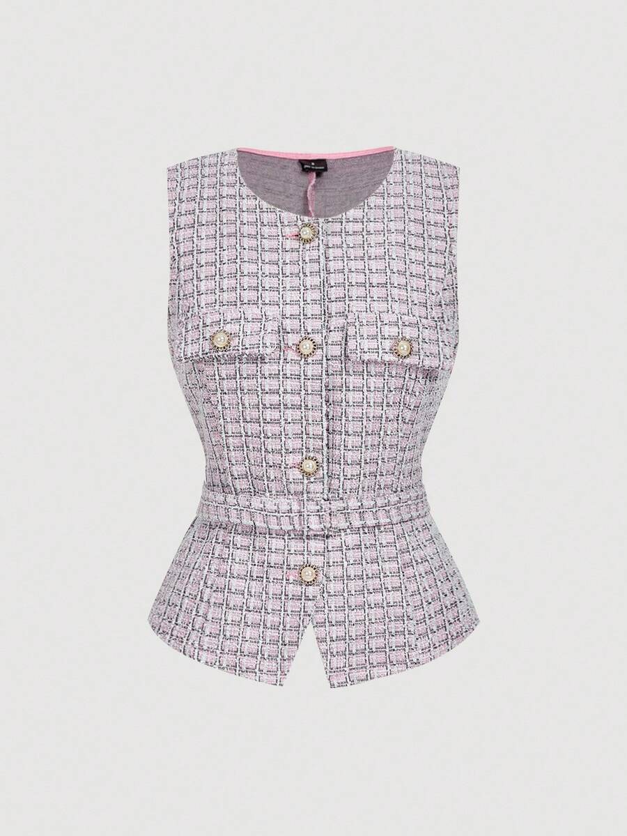 SHEIN MOD Áo vest blazer nhẹ thanh lịch dành cho nữ (có thắt lưng) - Hồng - Xem 1