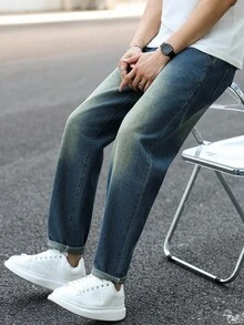 Manfinity Homme Men's Casual Distressed Tapered Leg Pants - Blue - View 3