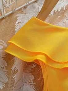 SHEIN Mono con cuello asimétrico y dobladillo con volantes en un unicolor para niña joven - Amarillo - Ver 4