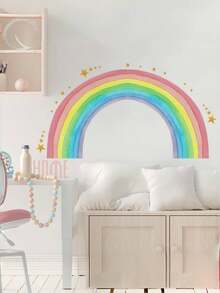 SHEIN 1 Hình dán tường ngôi sao năm cánh cầu vồng cỡ lớn – Hình dán tự dính dùng để trang trí tường cho phòng trẻ em, phòng khách và phòng ngủ. - Nhãn dán tường - Xem 2