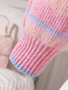 Tween Girls' Bow-Accent Sweaters Thick Long-Sleeve Loose Knit Pullovers Autumn/Winter School Everyday Pink And Purple Striped Cute - Pink - View 10