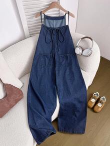 Comfortcana Tuta lunga in denim blu casual e ampia, tutina estiva per donna, abiti estivi da donna, abito estivo, vestiti estivi da donna, abito da sole, abito da sole per donna, Festa della Mamma, abito per la Festa della Mamma, 4 luglio, abito da laurea, abito da laurea per donna, abito da laurea bianco, outfit da brunch per donna - Blu - Visualizzare 2