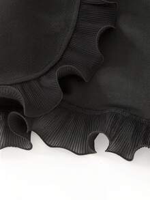 Tween Girl Elegant Solid Color Puff Sleeve Ruffle Trim Jacket Fall Winter - Black - View 9