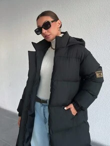 EURMUSE Premium Quality, Keep Warming, Label At Sleeve, Long Line Puffer Wintercoat - Black - View 5