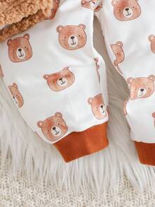 Cozy Pixies 3 pezzi Set da bambino maschio composto da: Maglia a girocollo in maglia con stampa di orsetti, Pantaloni in vita elastica, Accappatoio con cappuccio, Fodera in pile spesso