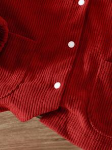SHEIN Girls' Corduroy Woven Jacket, Solid Color, Popular Baby Girl Clothing, Spring/Autumn/Winter - Red - View 7