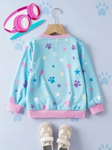 SHEIN | PAW Patrol 女童可爱卡通小狗图案圆领宽松针织蓝色卫衣，适合秋冬季穿着，长袖设计。 - 藍色 - 查看 6