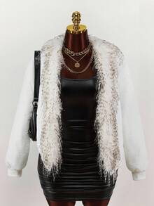 Y2K Amplova  Polka Dot Zip Up Leopard  Plus Size Women Fuzzy Patchwork Long Sleeve Loose Winter Jacket - Multicolor - View 11