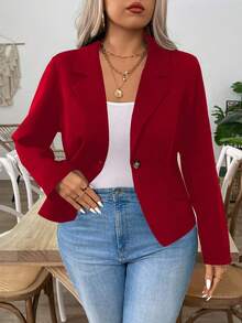 Elenzga Áo khoác blazer cổ điển thanh lịch, cao cấp, tay dài, thu/đông - Đỏ - Xem 6