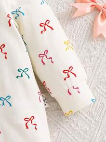 SHEIN 新生女婴樱桃图案圆领长袖前拉链针织连体衣带头带 2 件套 - 彩色 - 查看 5